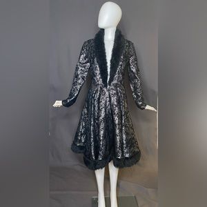 Black and silver swing coat with for trim